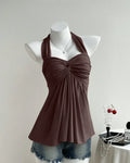 Chocolate Twist Front Draped Halter Top