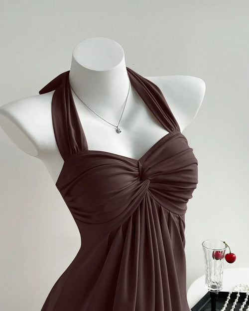 Chocolate Twist Front Draped Halter Top