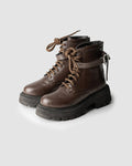 Chunky Platform Lace-Up Metal Buckle High Top Motorcycle Boot