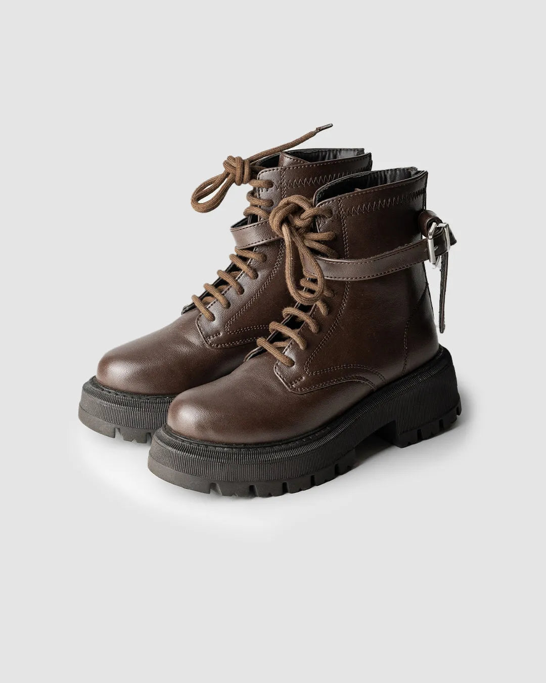 Chunky Platform Lace-Up Metal Buckle High Top Motorcycle Boot