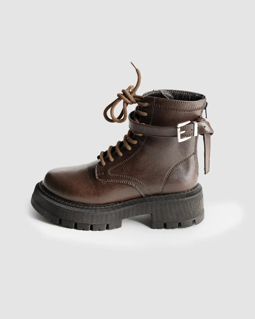 Chunky Platform Lace-Up Metal Buckle High Top Motorcycle Boot