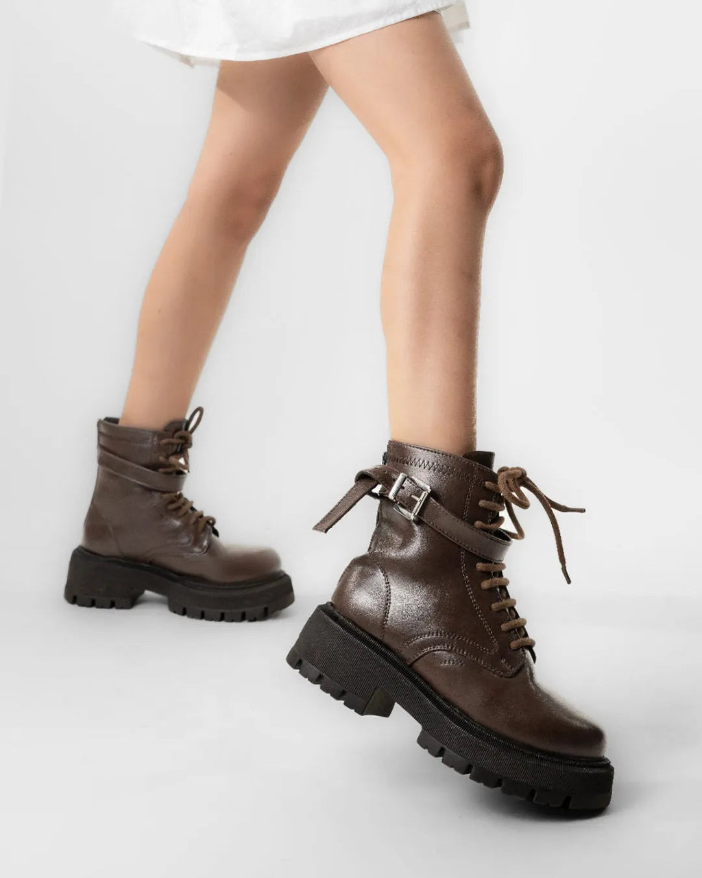 Chunky Platform Lace-Up Metal Buckle High Top Motorcycle Boot