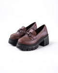 Chunky Platform Loafers with Chain Decor in Brown