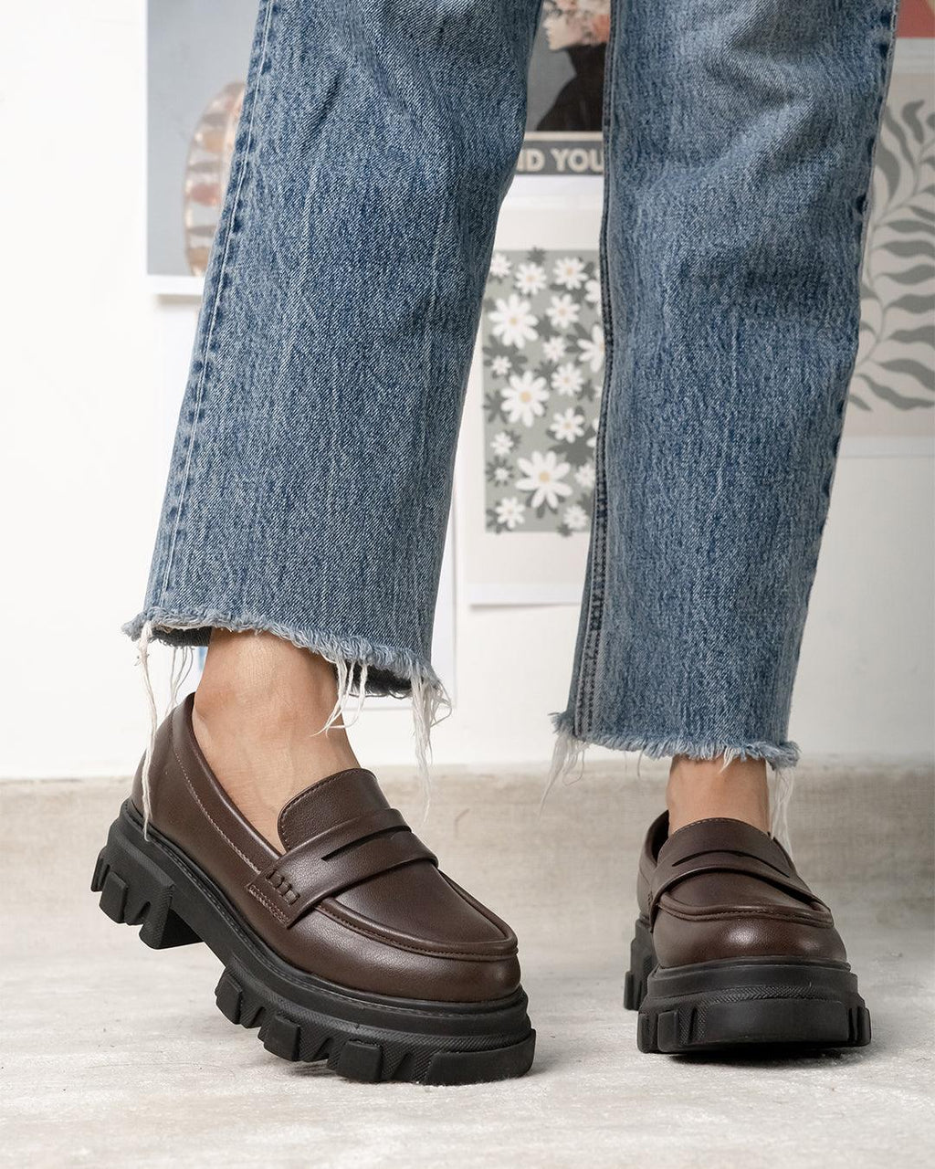Chunky Sole Casual Loafers In Brown