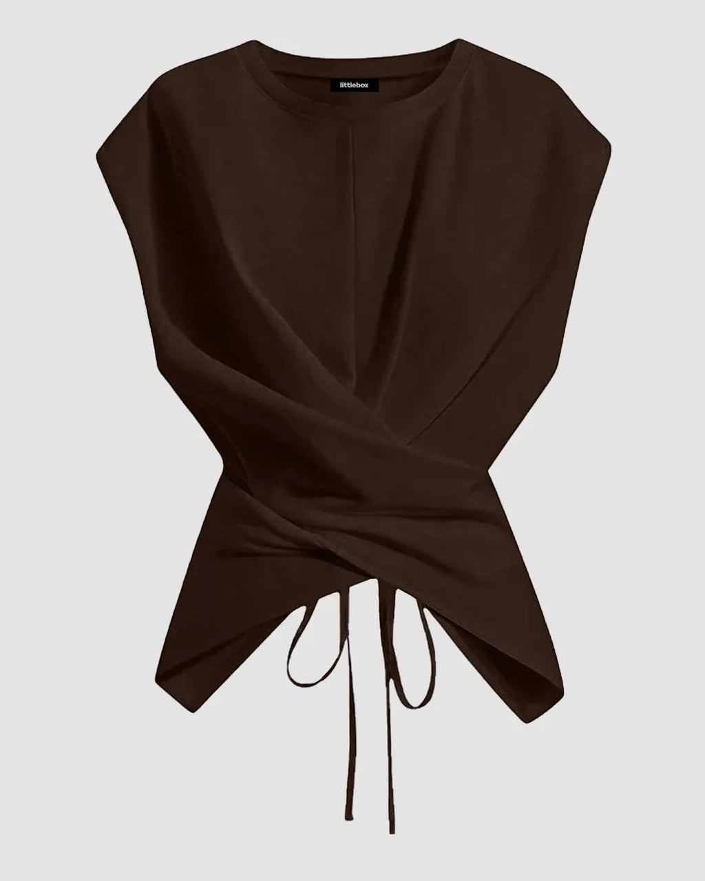Cinched Waist Wrap Style Tie-Back Cap Sleeve Top in Brown
