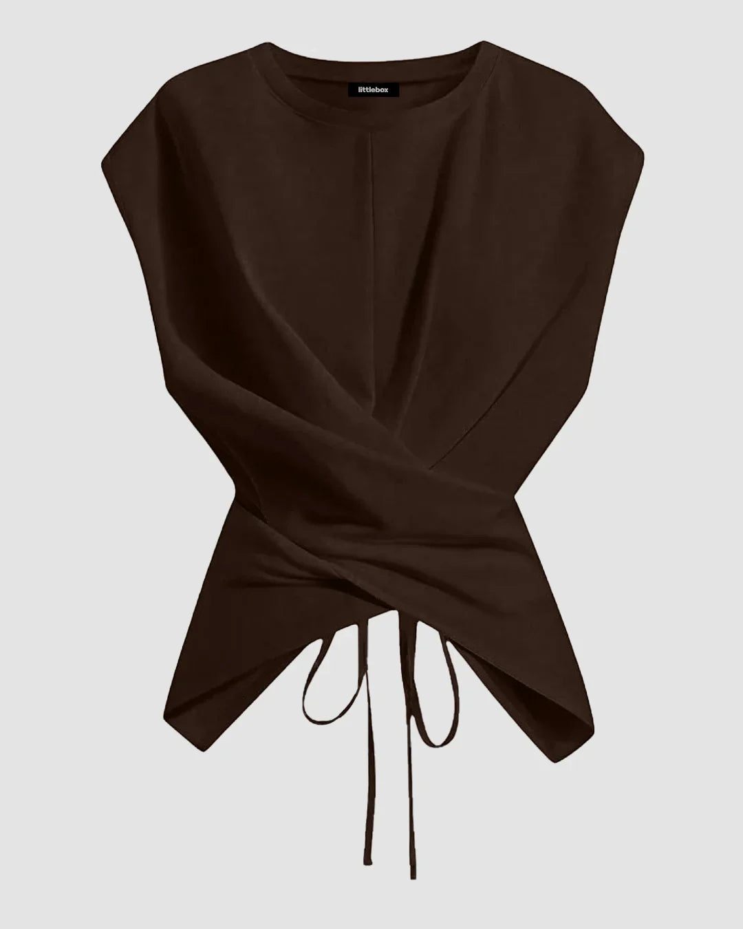 Cinched Waist Wrap Style Tie-Back Cap Sleeve Top in Brown