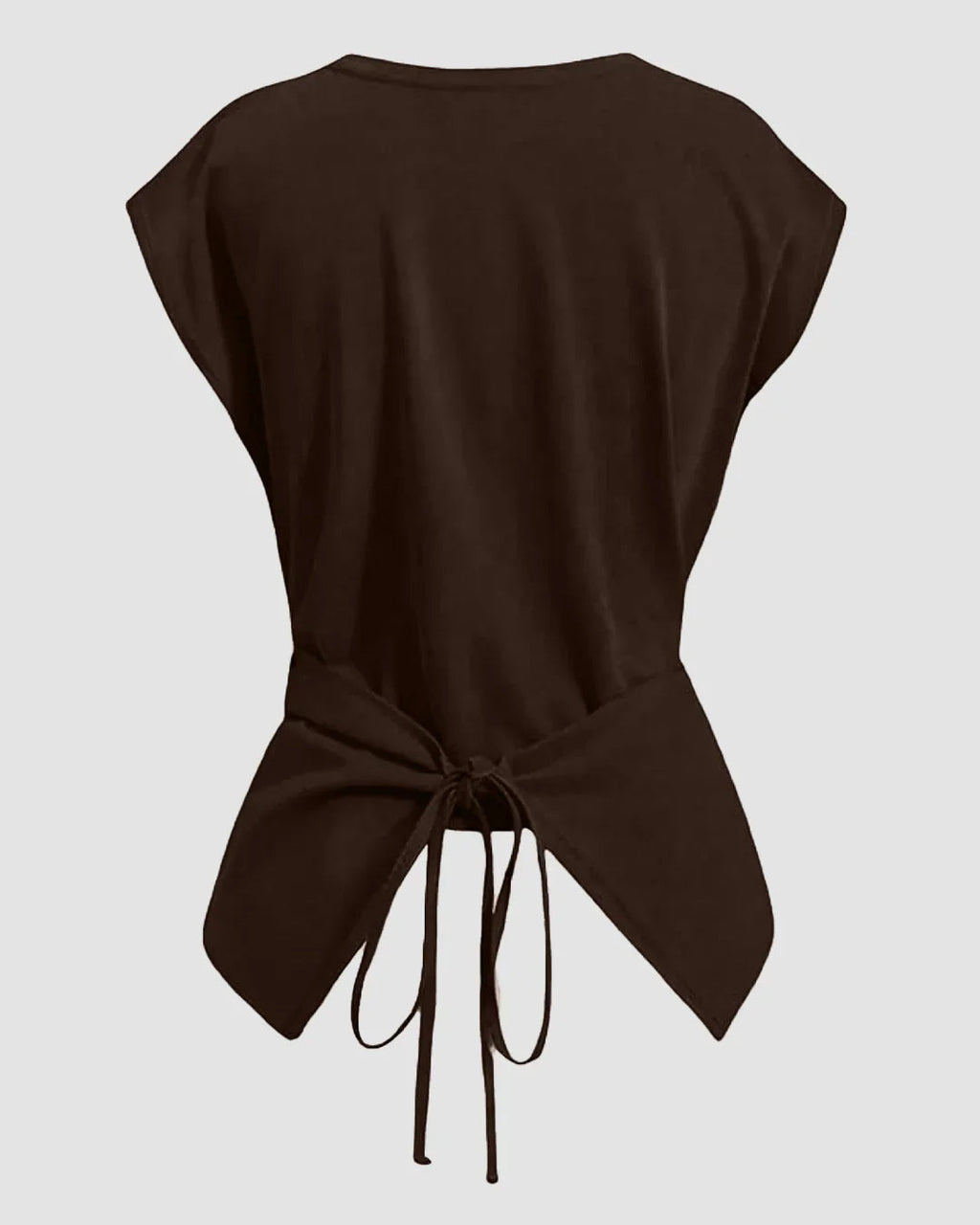 Cinched Waist Wrap Style Tie-Back Cap Sleeve Top in Brown