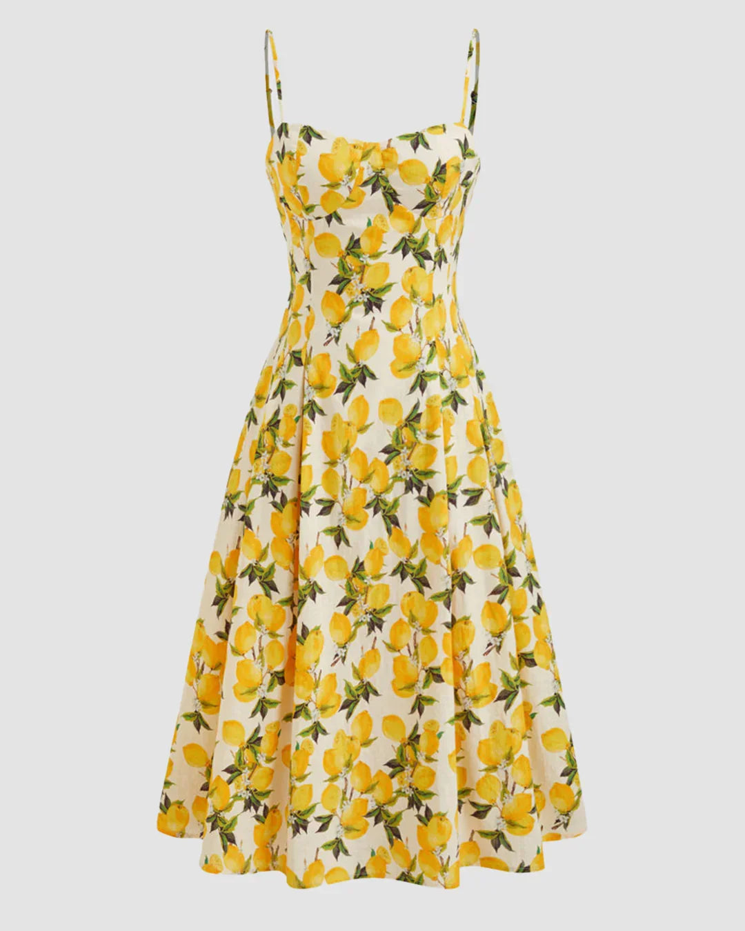 Citrus Bloom Lace-Up Fit and Flare Midi Dress