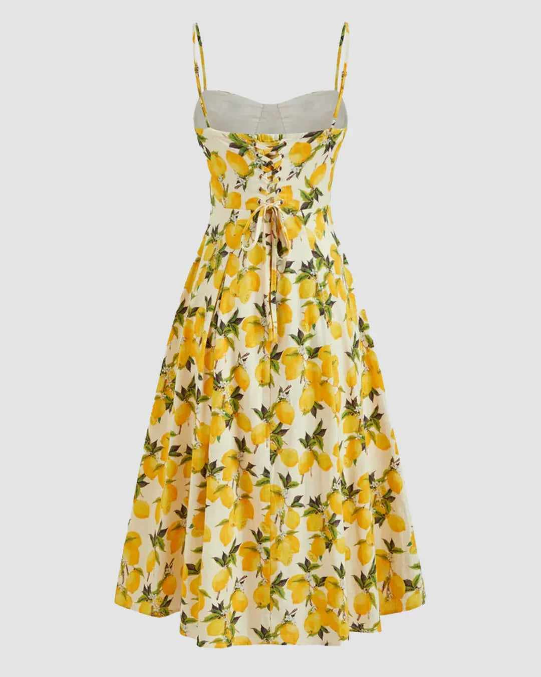 Citrus Bloom Lace-Up Fit and Flare Midi Dress