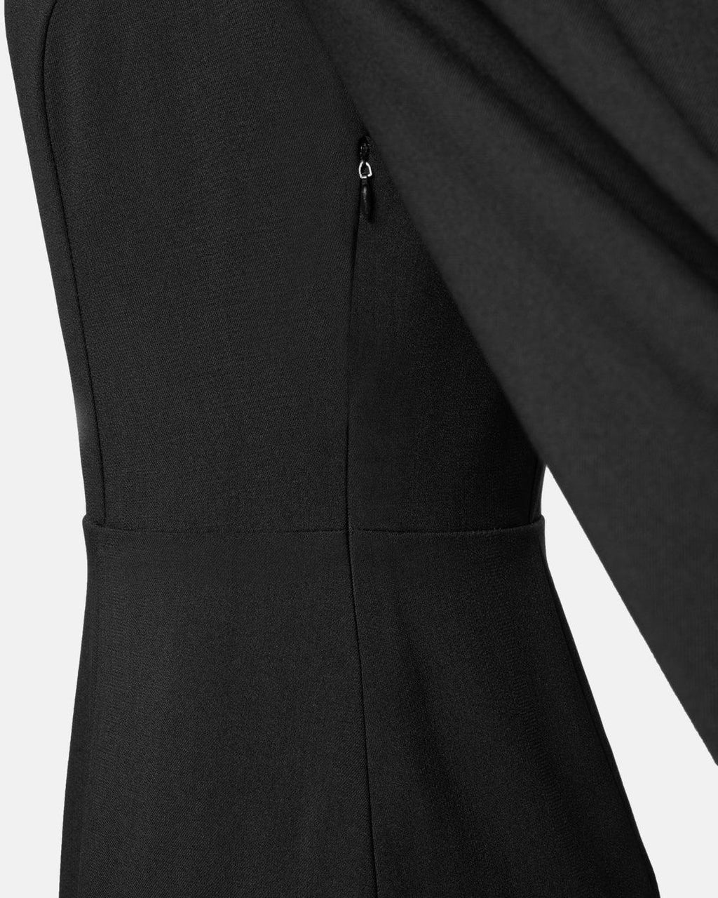 Lantern Sleeve Square Neck Slit Thigh Black Dress