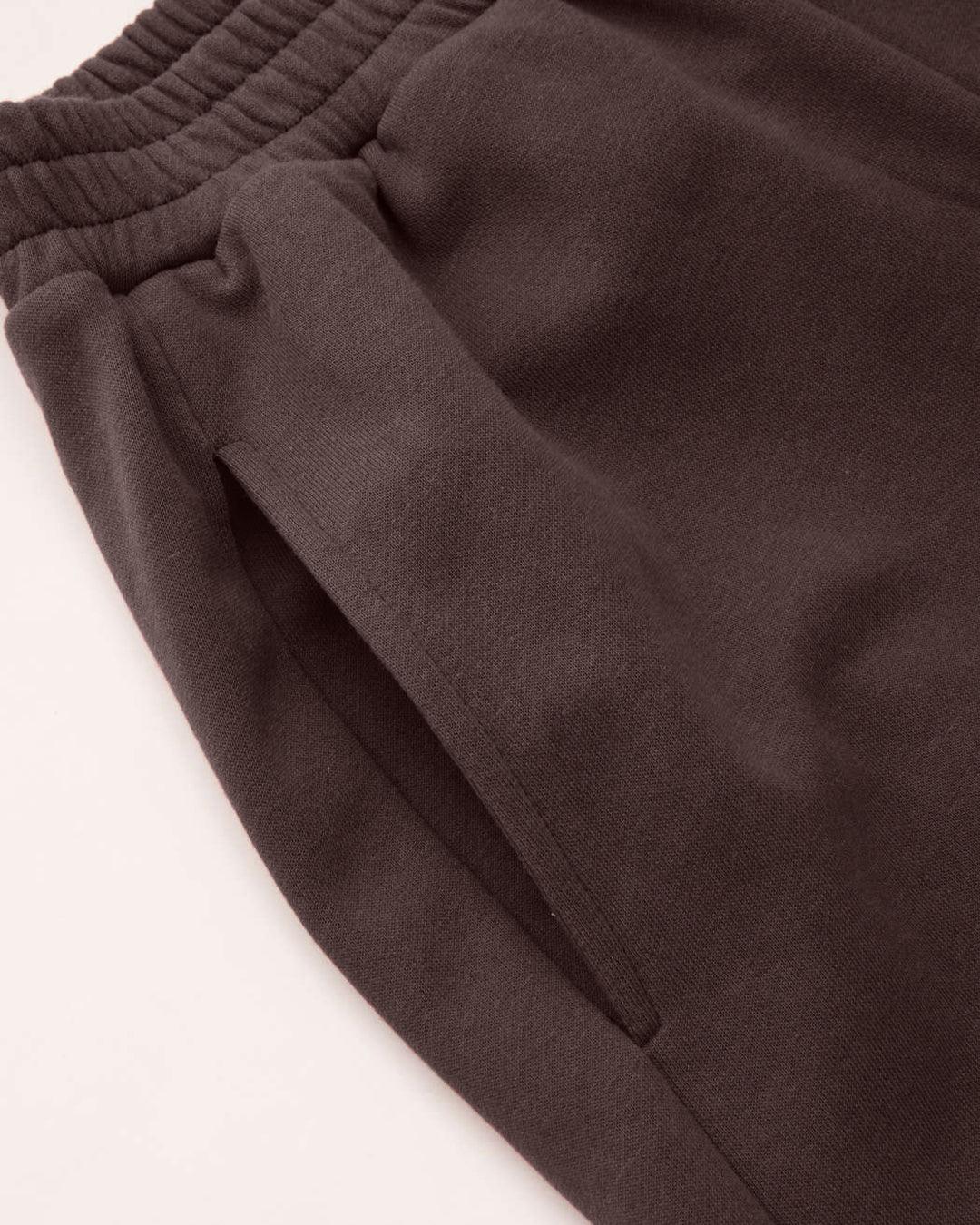 Mid Rise Elastic Waist Wide Leg Trousers In Chocolate Brown