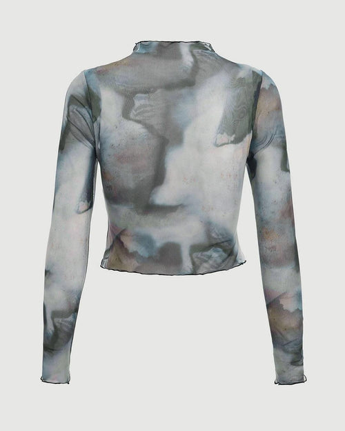Cloud Like Illusion Sheer Printed Full Sleeve Top