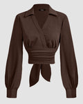 Coco Wrap Style Collar Full Sleeve Top with Tie Waist
