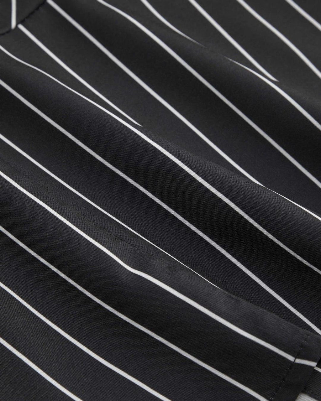 Lace Trim Collared Neck Full Sleeve Striped Shirt in Black