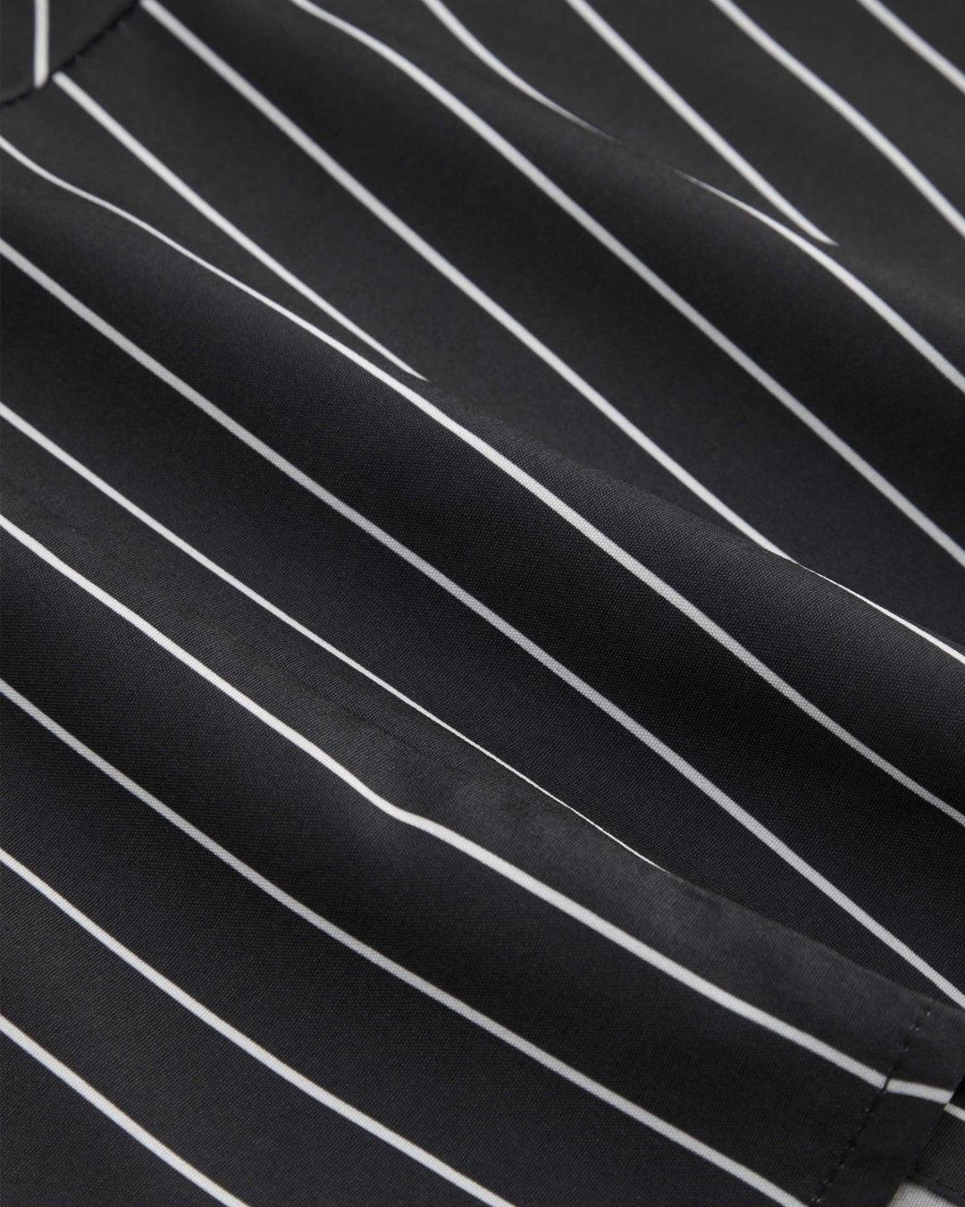 Lace Trim Collared Neck Full Sleeve Striped Shirt in Black