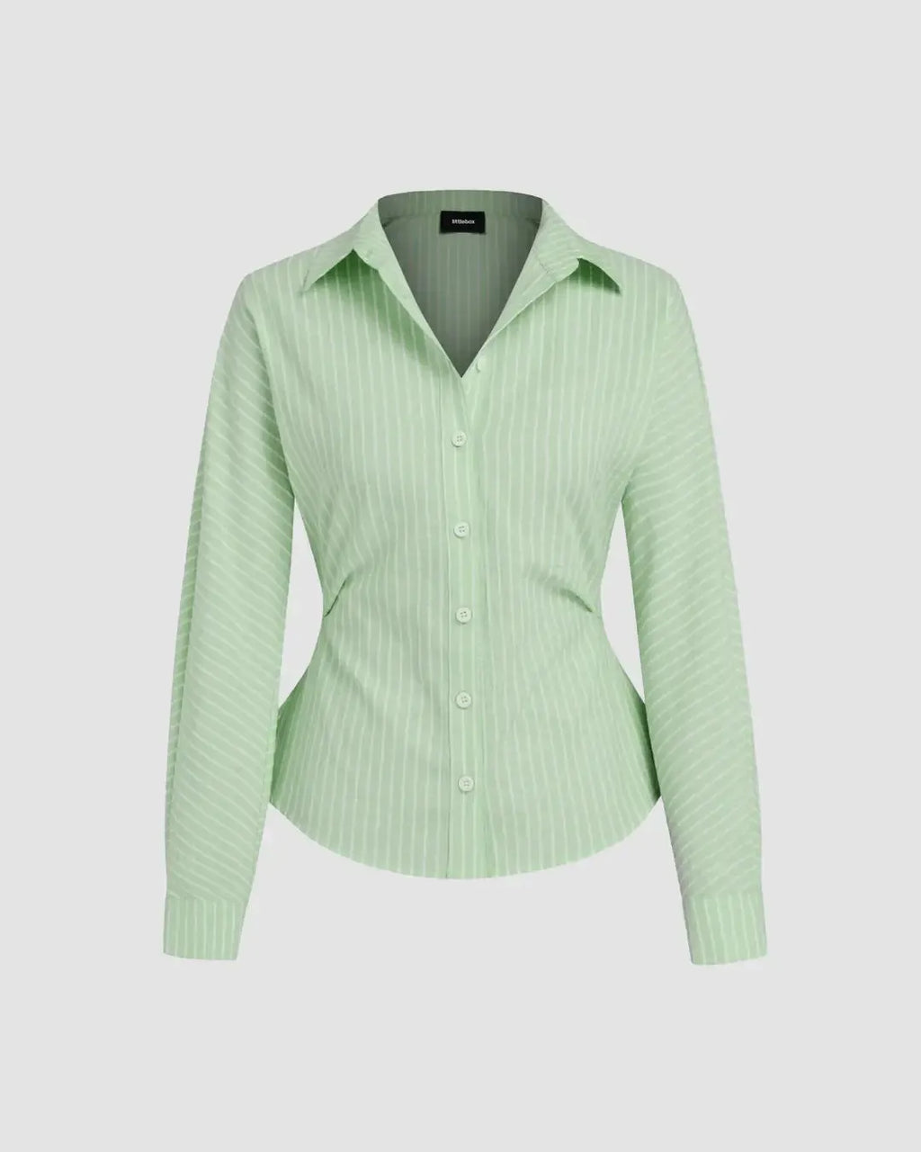 Collar Striped Long Sleeve Shirt In Sage Green
