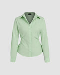 Collar Striped Long Sleeve Shirt In Sage Green