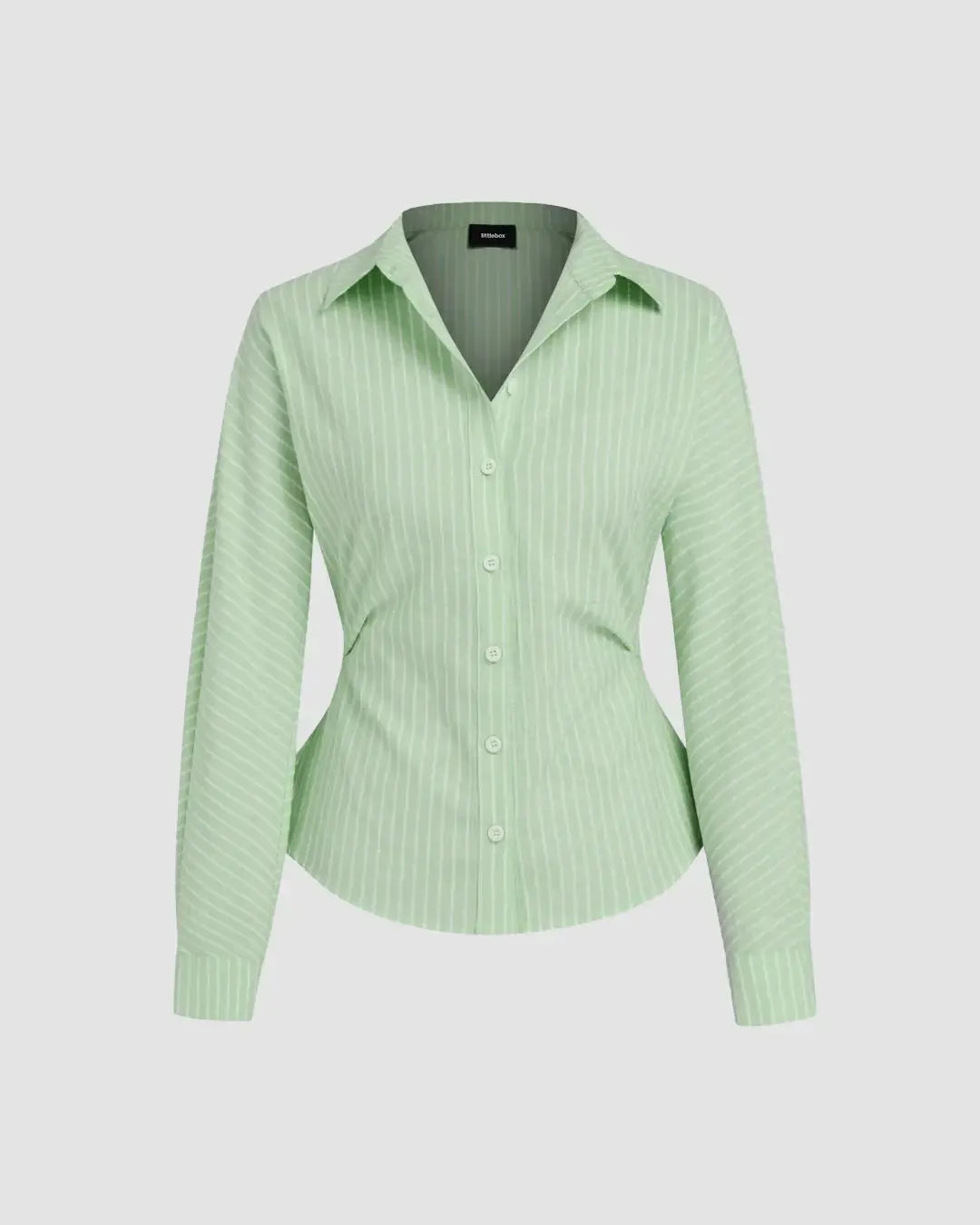 Collar Striped Long Sleeve Shirt In Sage Green