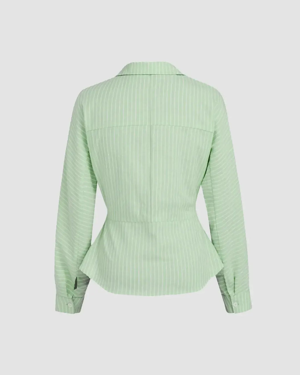 Collar Striped Long Sleeve Shirt In Sage Green