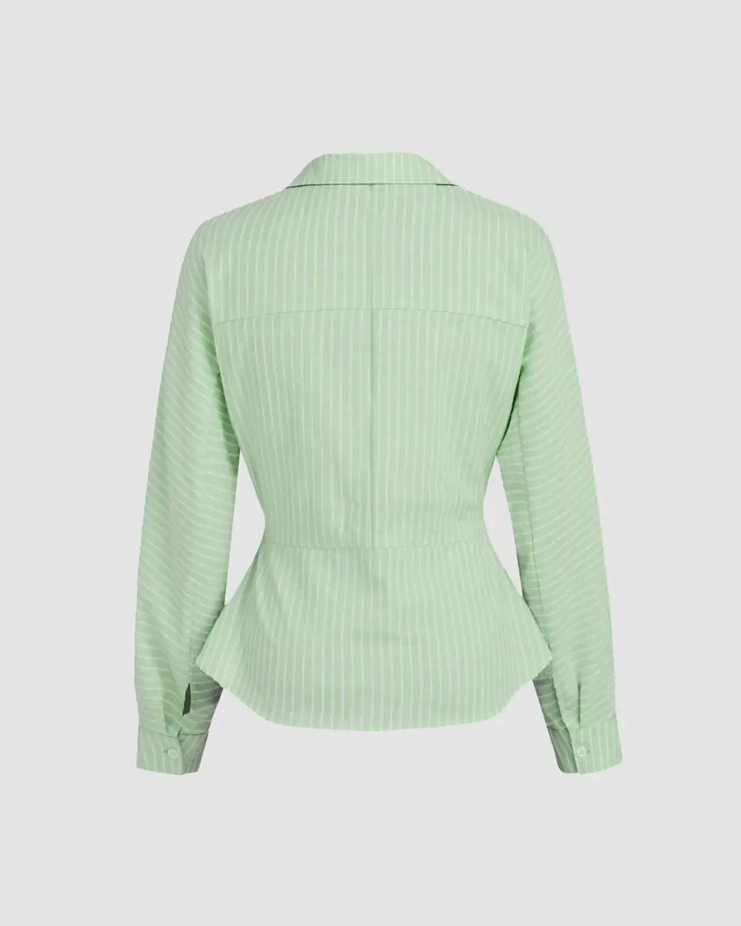 Collar Striped Long Sleeve Shirt In Sage Green