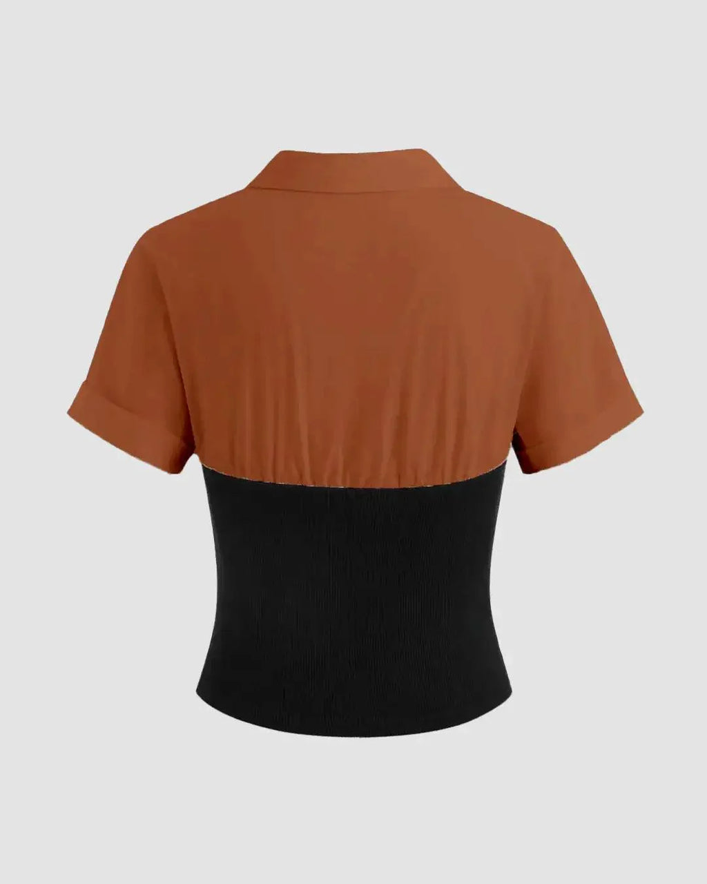 Collar Two Tone Patchy Short Sleeve Shirt In Brown
