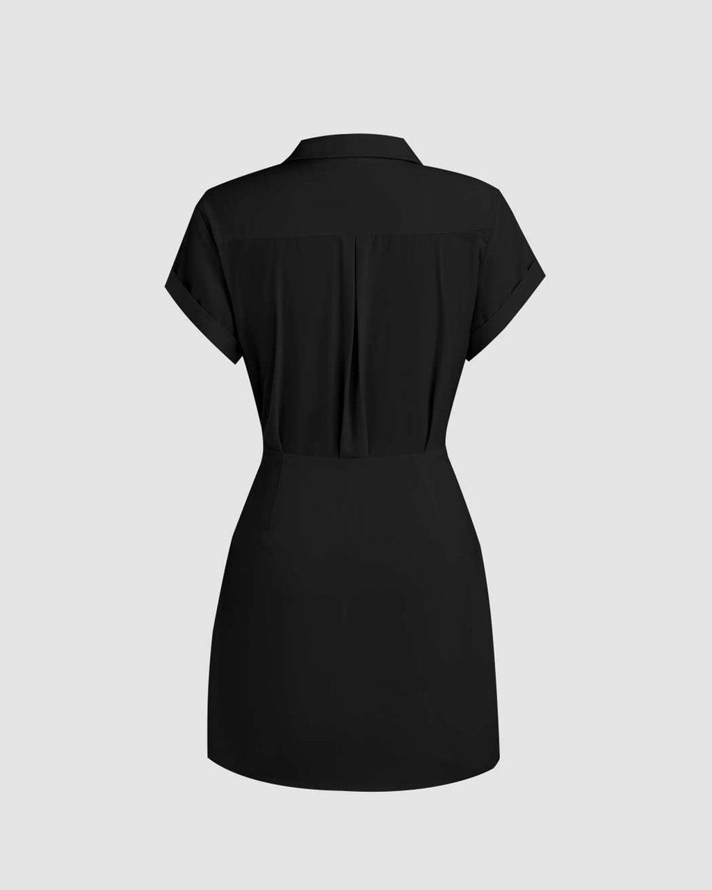 Collar Wrap Buckle Black Mini Dress