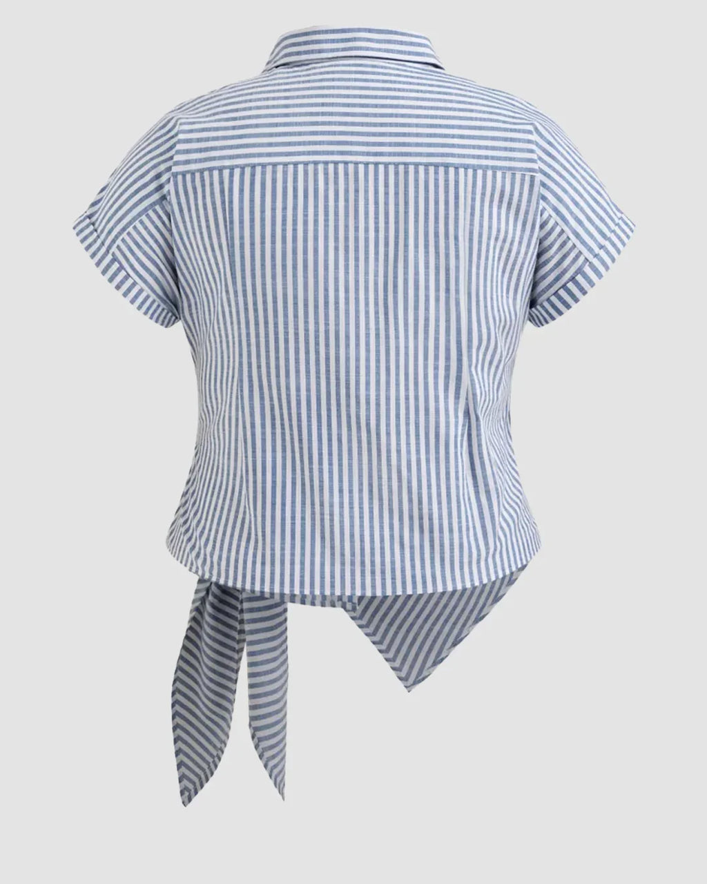 Collared Button Front Striped Top with Side Knot Curve & Plus