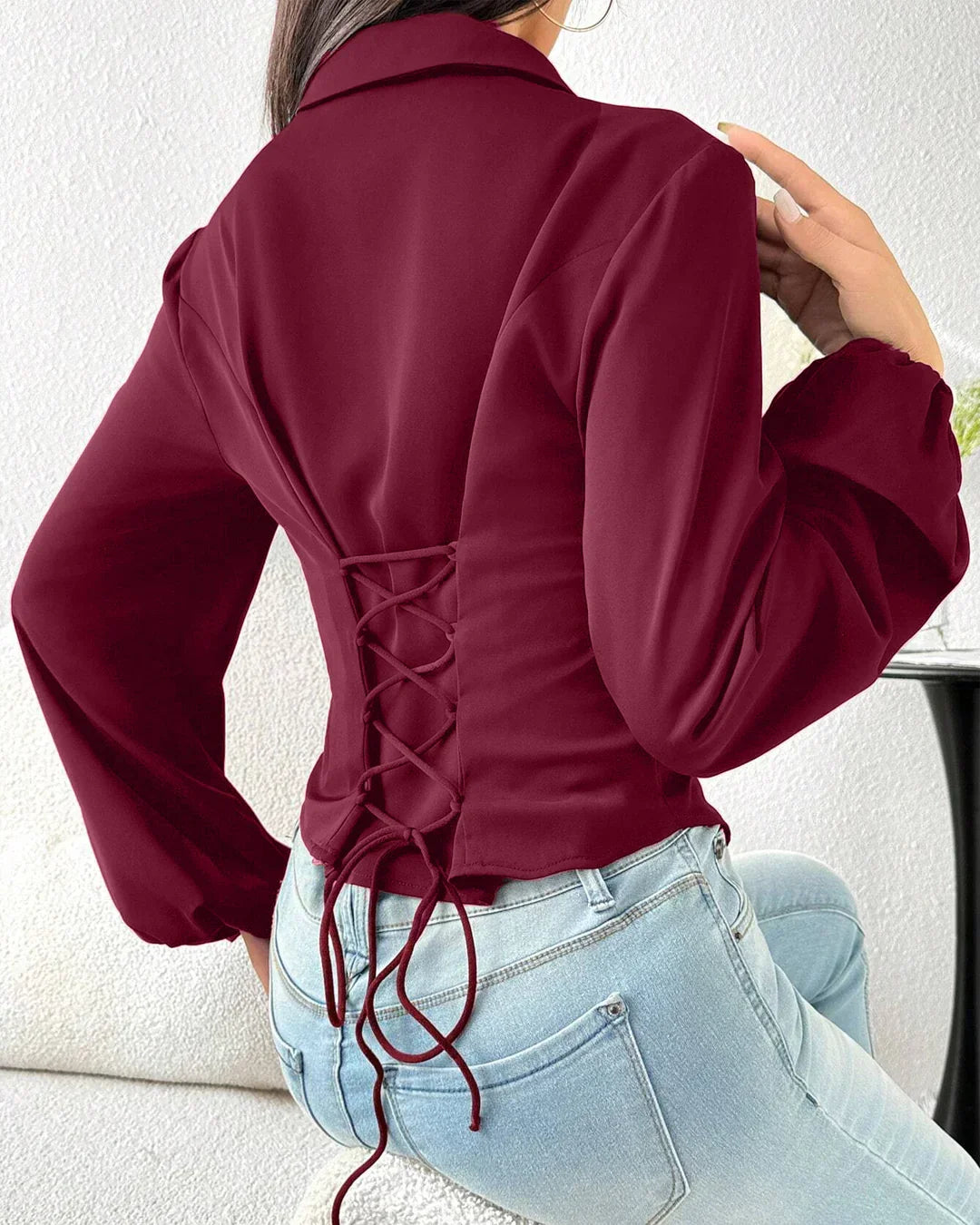 Collared Button-Down Fitted Long Sleeve Shirt in Raspberry