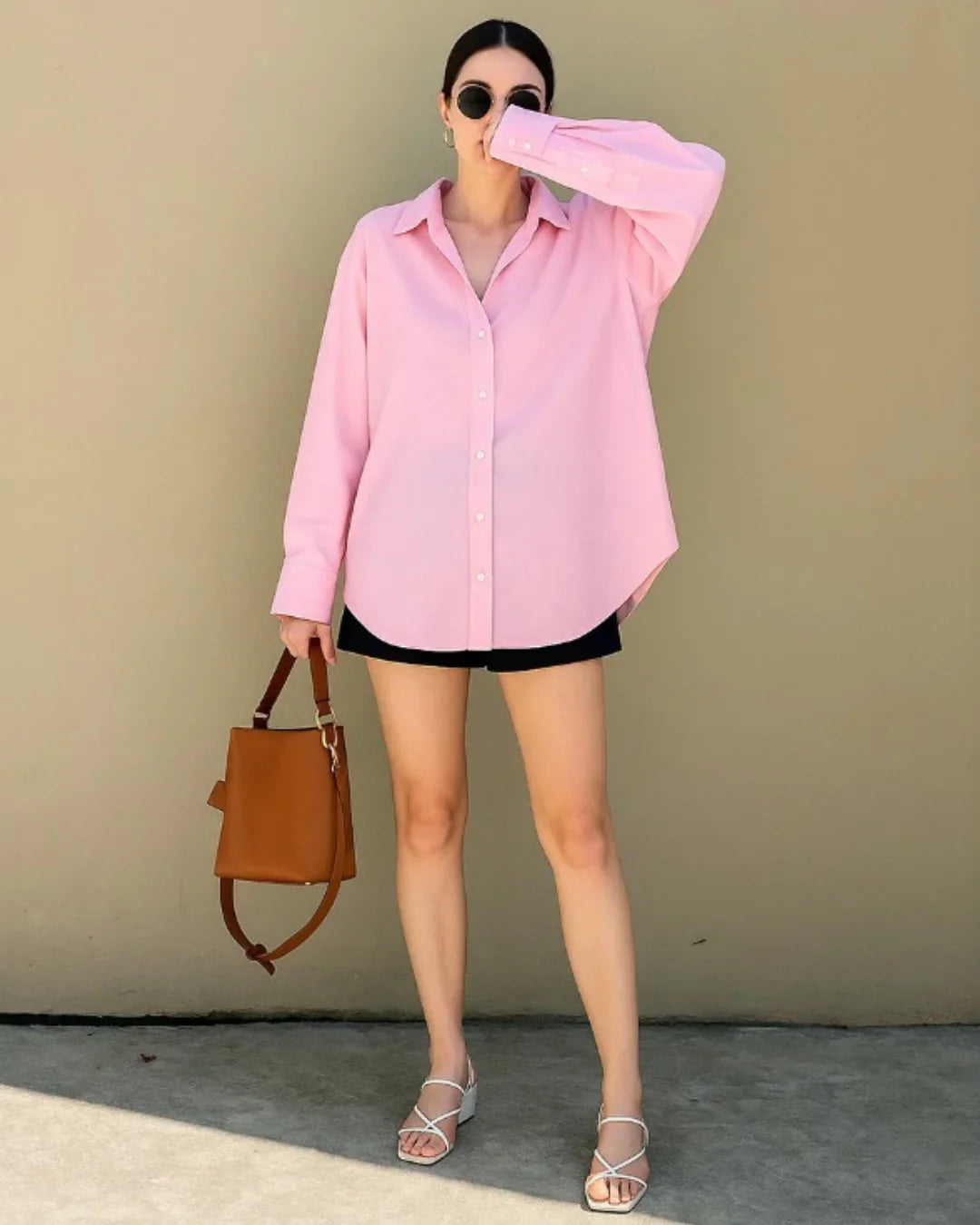 Collared Button Down Full Sleeve Formal Shirt in Pink