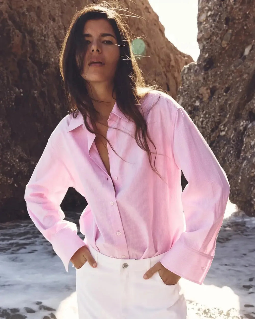 Collared Button Down Full Sleeve Formal Shirt in Pink