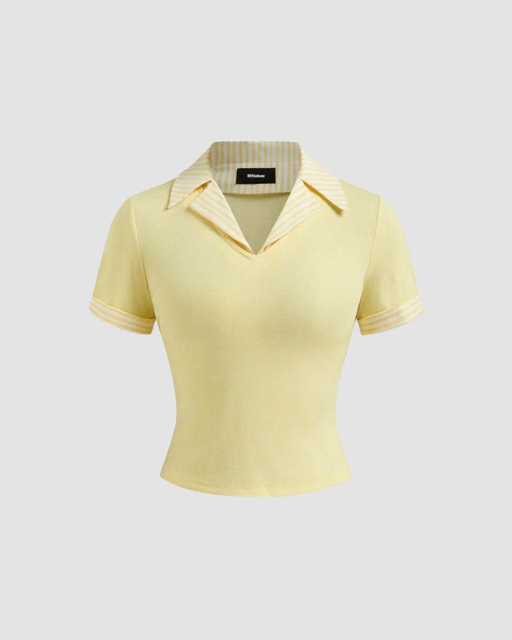 Collared Neck Stretch Short Sleeve Polo T Shirt in Yellow