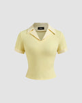 Collared Neck Stretch Short Sleeve Polo T Shirt in Yellow