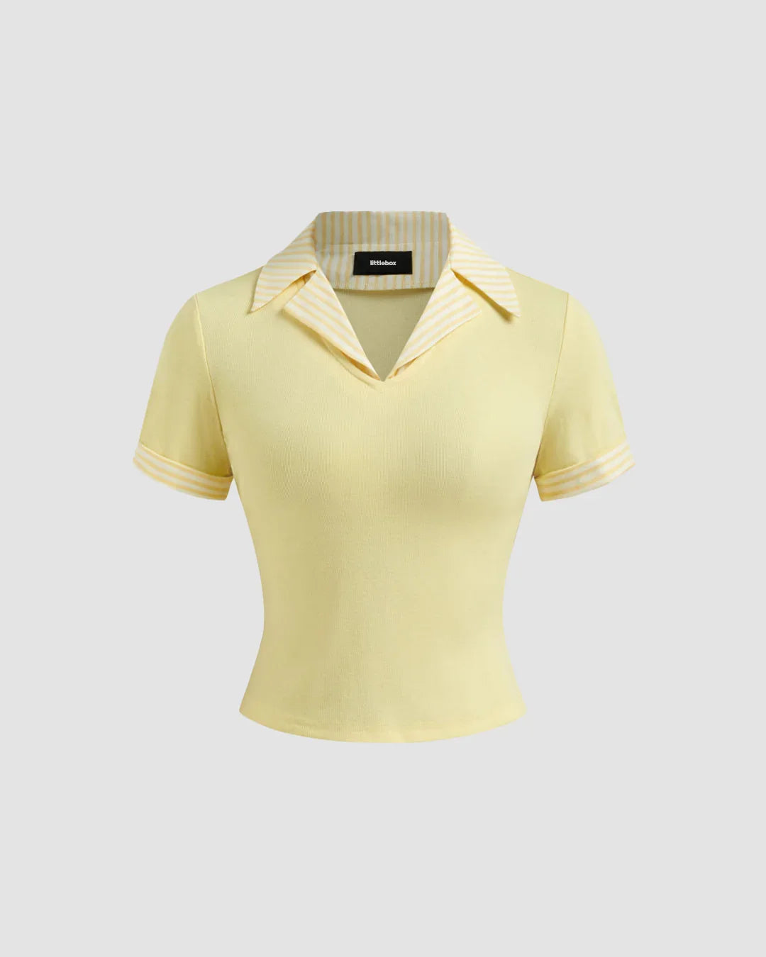 Collared Neck Stretch Short Sleeve Polo T Shirt in Yellow