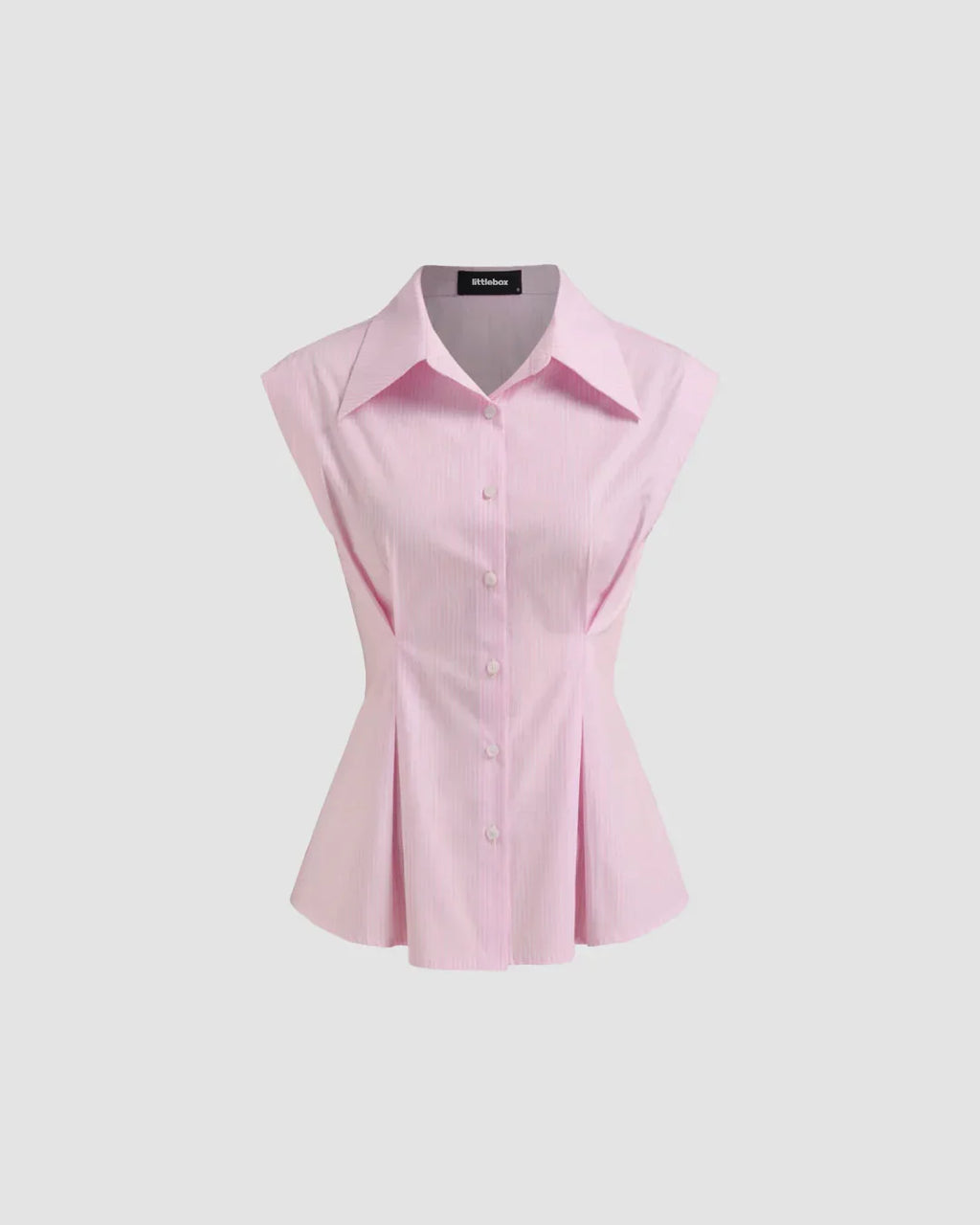 Collared Neck Tailored Peplum Shirt with Button Front in Pink