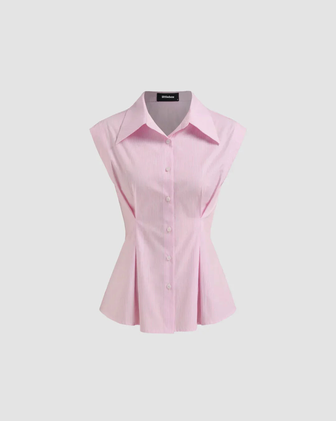 Collared Neck Tailored Peplum Shirt with Button Front in Pink