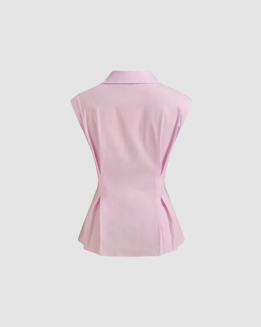 Collared Neck Tailored Peplum Shirt with Button Front in Pink