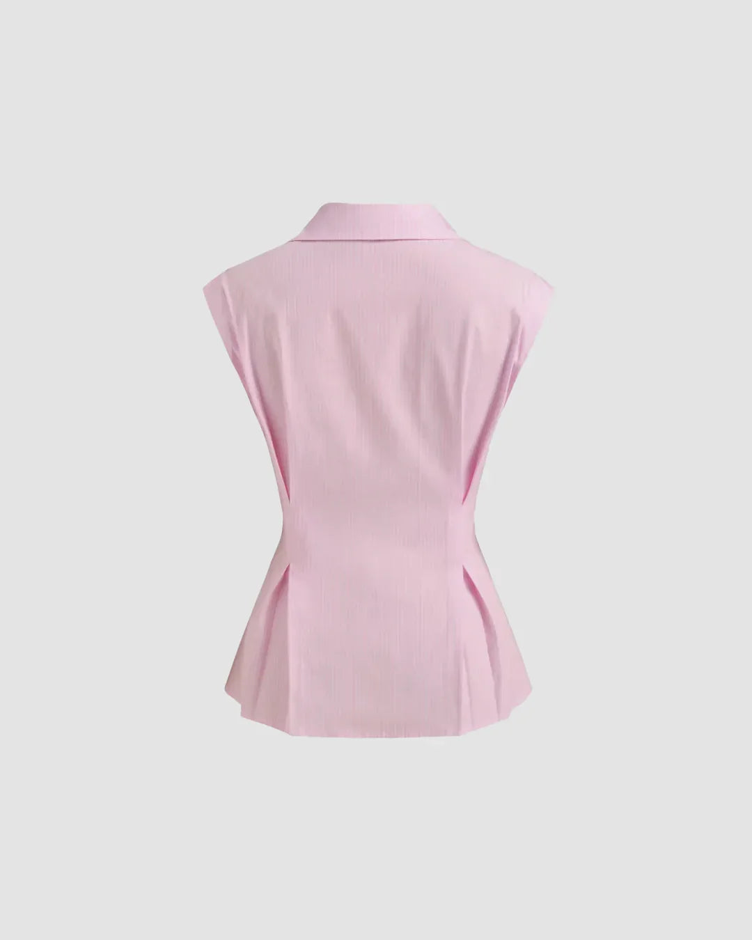 Collared Neck Tailored Peplum Shirt with Button Front in Pink