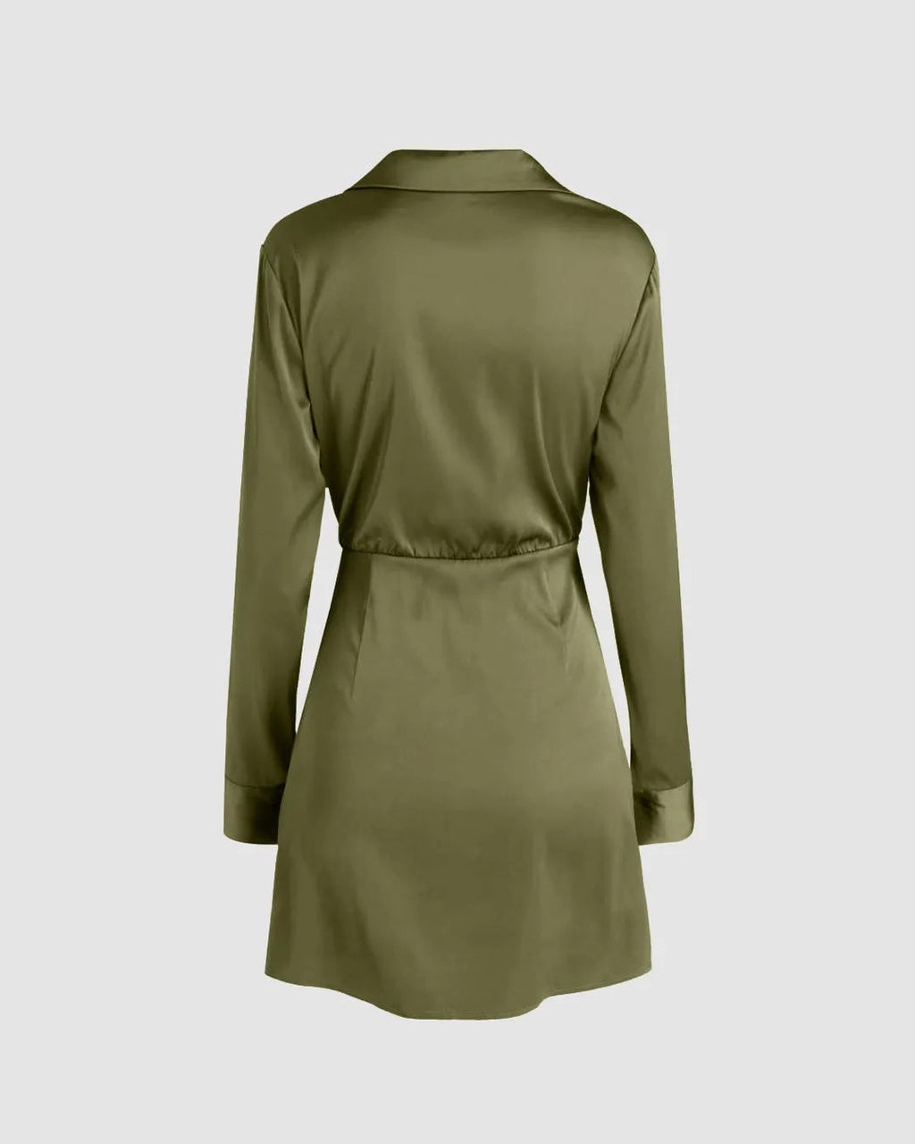Collared V-Neck Long Sleeve Herbal Green Mini Dress