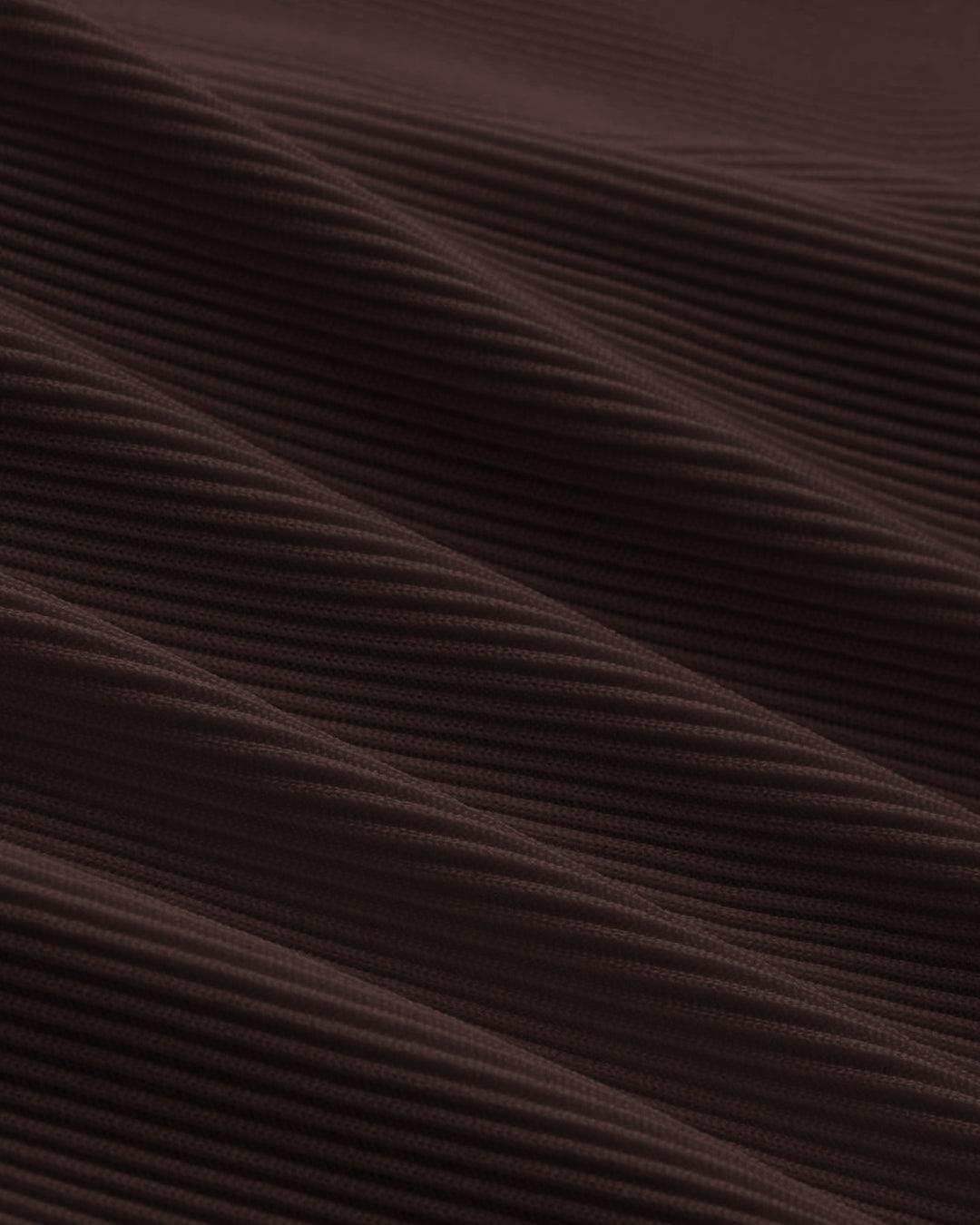 Collared V Neck Long Sleeve Button Front Top in Brown