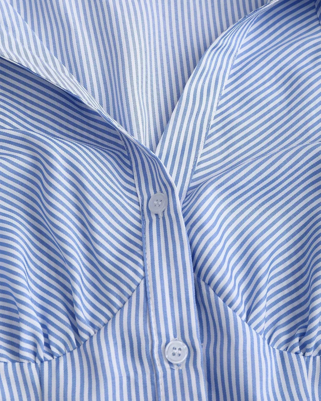 Collared V Neck Striped Sleeveless Top in Blue and White