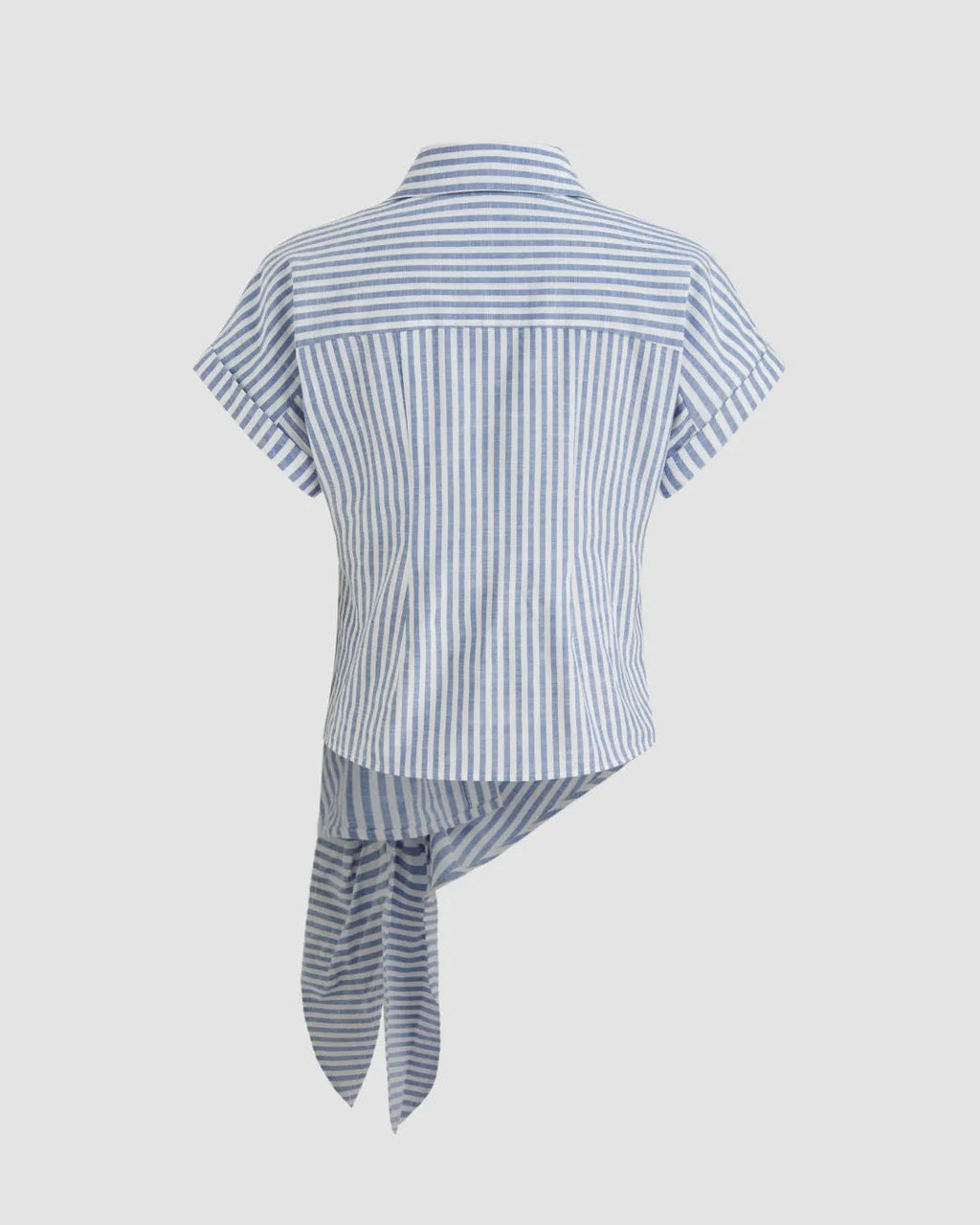 Collared V Neck Wrap Style Short Sleeve Shirt in Blue