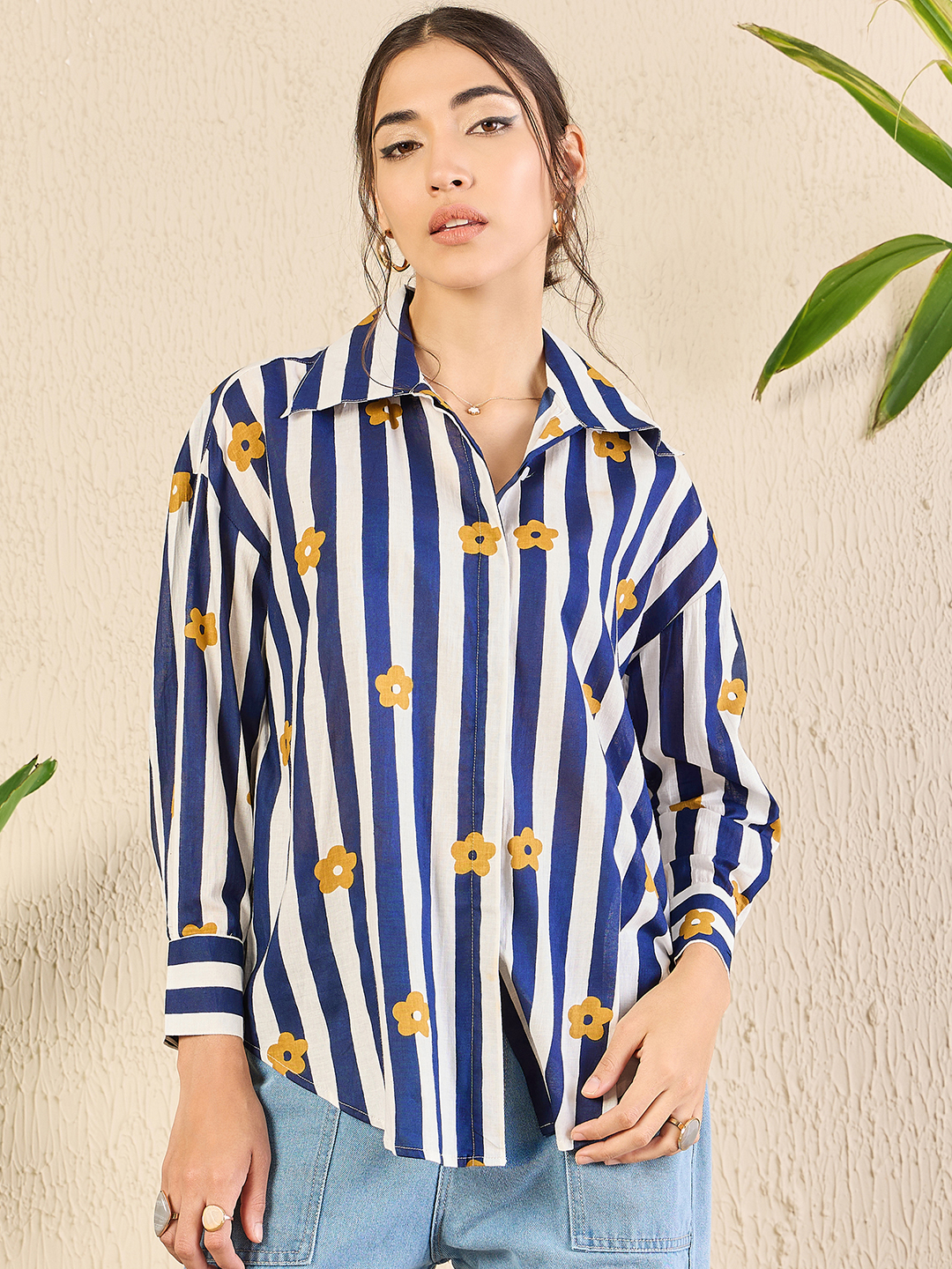 Printed Asymmetrical Cotton Shirt - Pinkkup