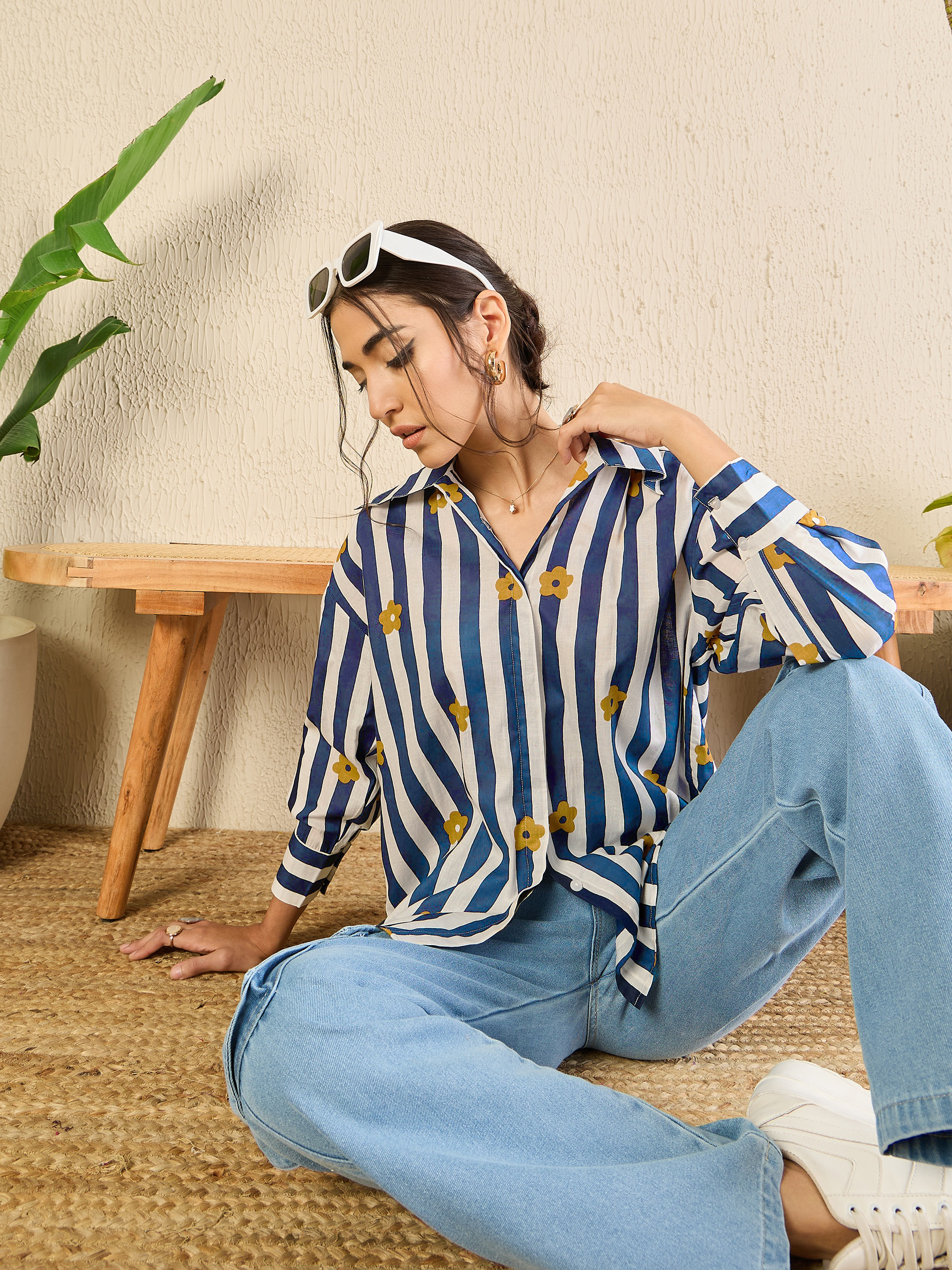Printed Asymmetrical Cotton Shirt - Pinkkup