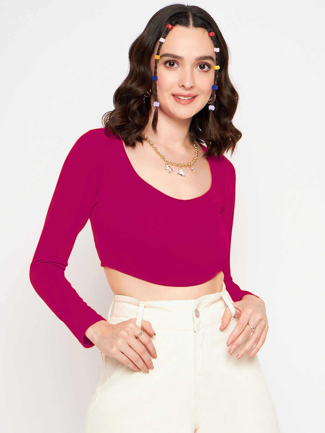 Cotton Stretchable Corset Crop Top - Pinkkup