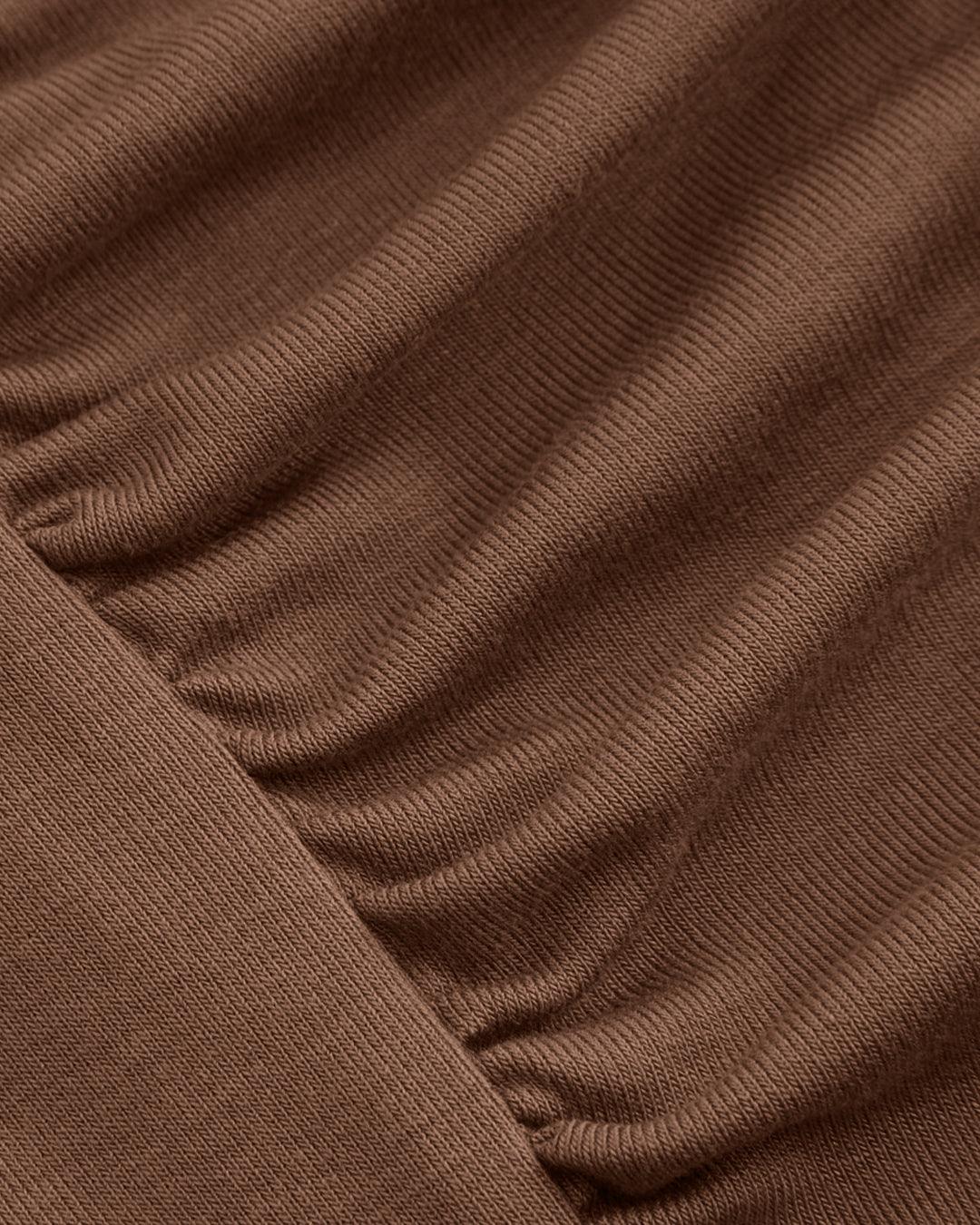 Cowl Neck Ruched Solid Mini Dress Without Belt In Brown