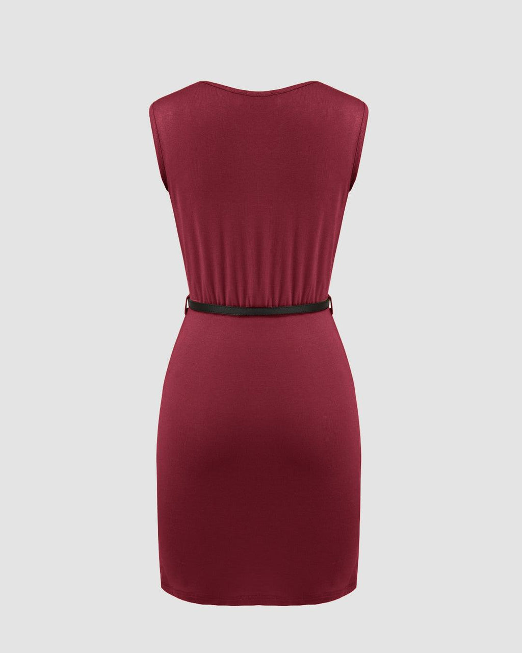 Cowl Neck Ruched Solid Mini Dress Without Belt In Maroon