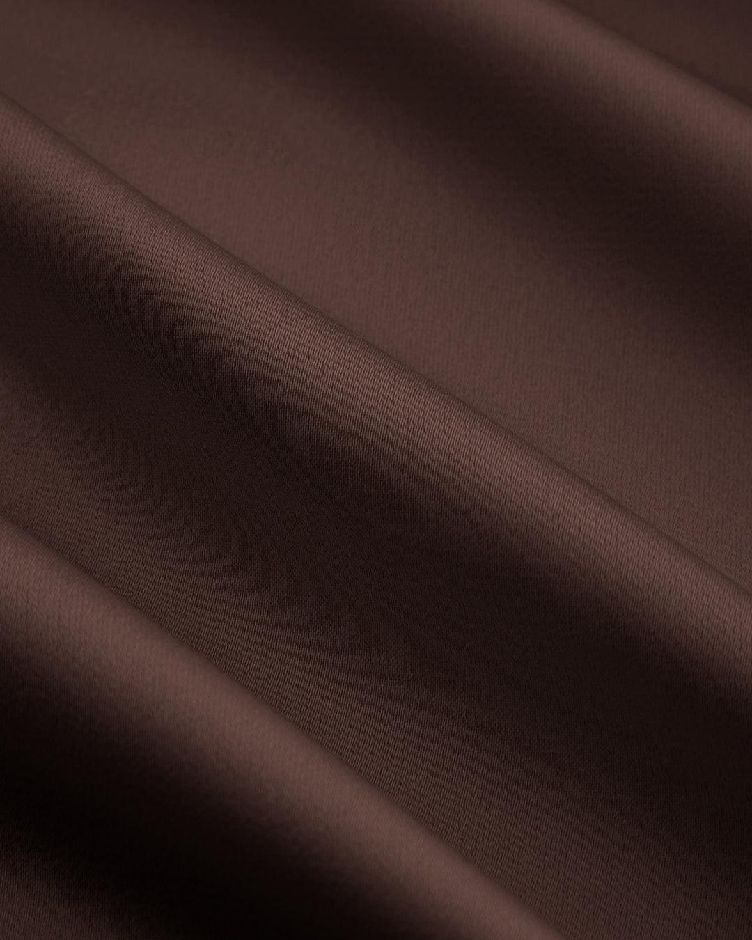 Cowl Neck Ruffle Satin Maxi Dress In Brown