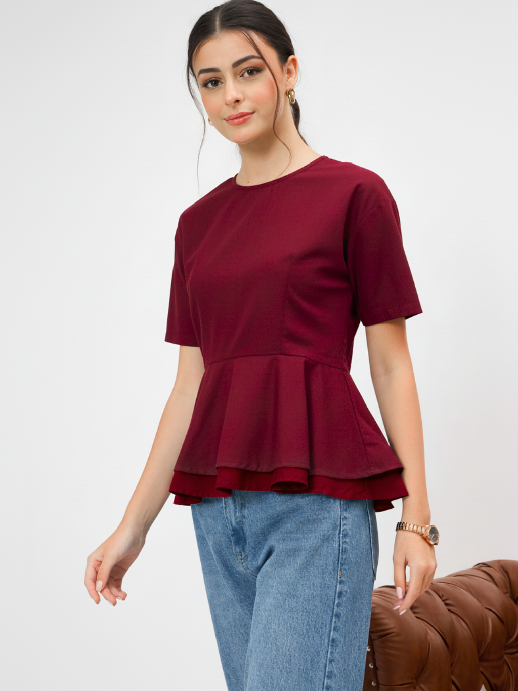 Pure Cotton Layered Peplum Top - Pinkkup