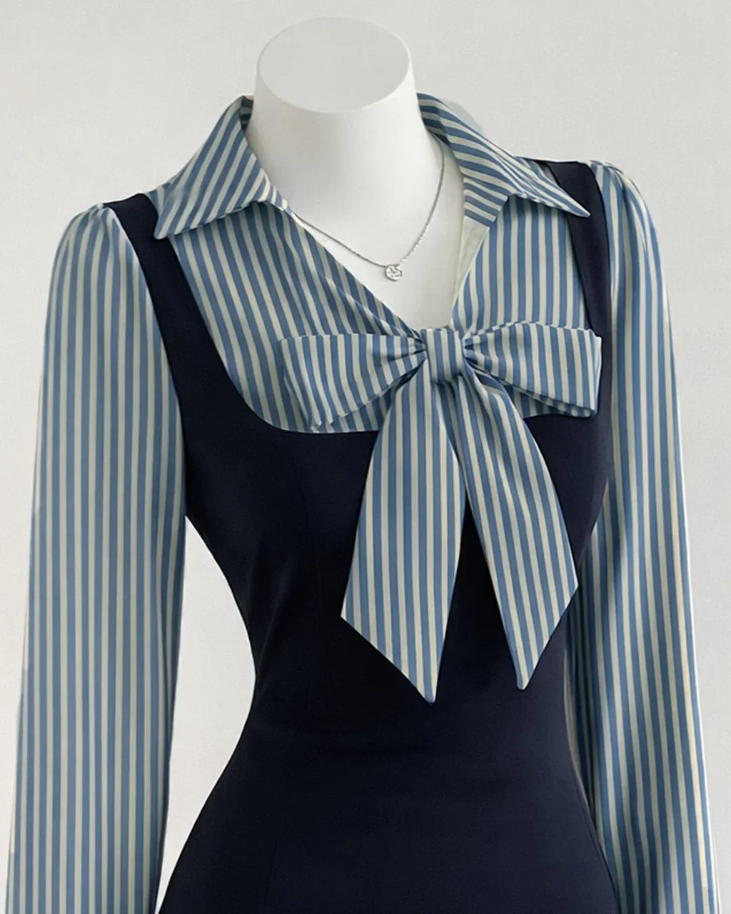 Striped Bow Black Pinafore Mini Dress