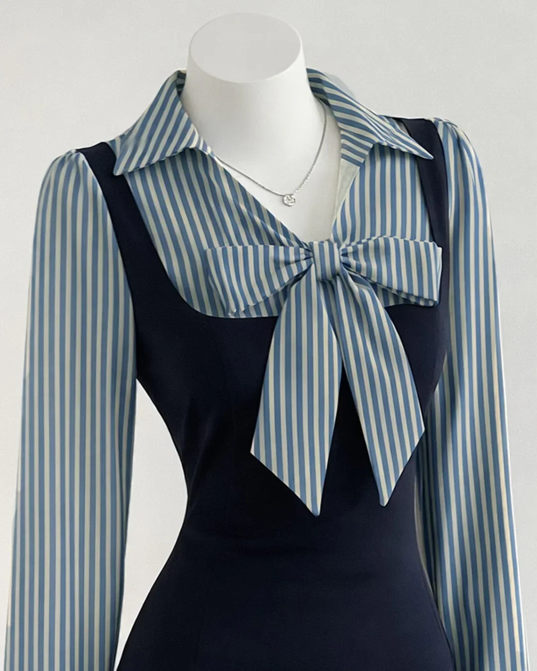 Striped Bow Black Pinafore Mini Dress